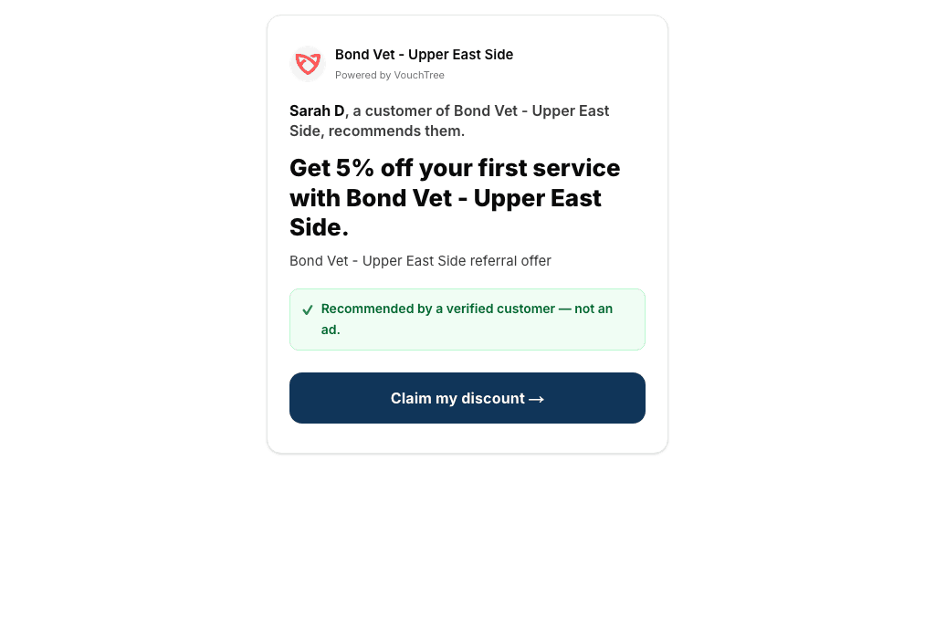 The page a customer lands on from the invoice link: claim your referral offer